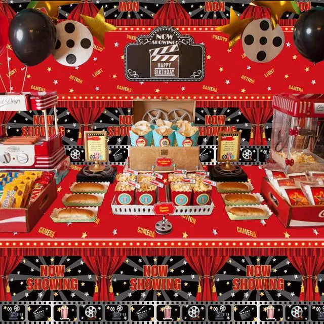 Alt view image 3 of 7 - 2 Pack Now Showing Tablecloths for Movie Night Theater Red Carpet Birthday Party Decorations Supplies, 51x87'' Plastic Disposable Rectangle Movie Themed Party Table Covers
