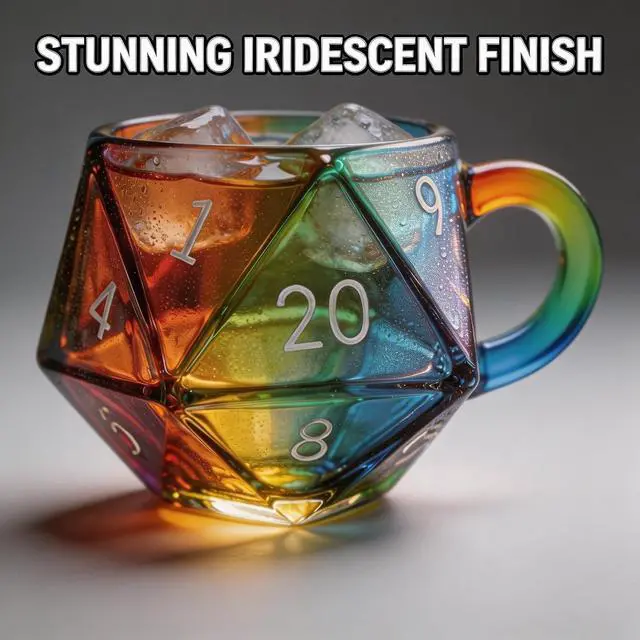 Alt view image 3 of 7 - D20 Dice Glass Mug Hand-Painted 3D Fantasy RPG Tankard, Collectible Clear Drinkware, Unique Gift for DND Players & Tabletop Gamers