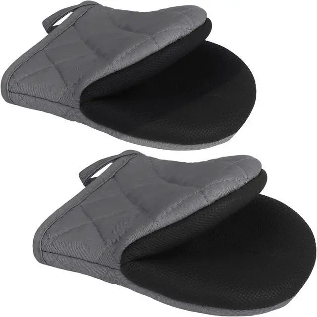 Main image of 1 Pair Short Oven Mitts - Silicone Kitchen Oven Gloves High Heat Resistant 500, Mini Oven Mits with Non-Slip Grip Surfaces and Hanging Loop for BBQ, Baking, Cooking and Grilling (Solid Gray)