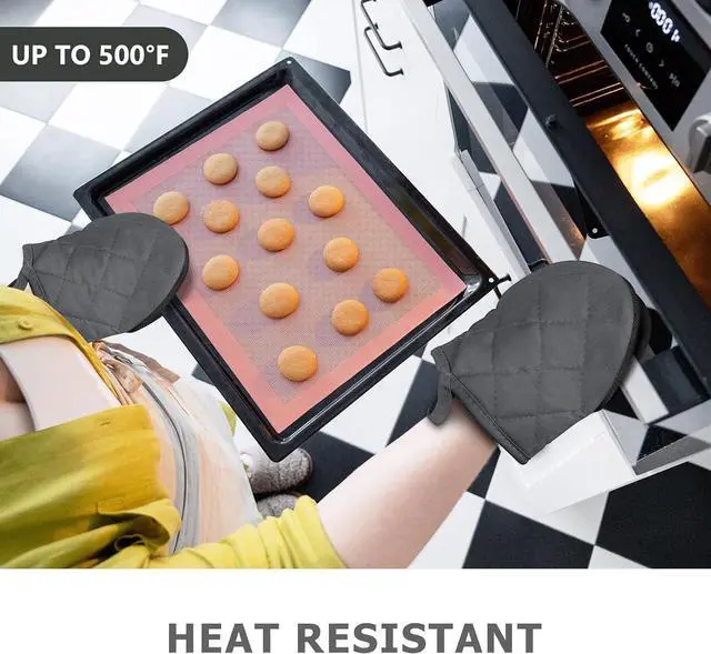 Alt view image 6 of 7 - 1 Pair Short Oven Mitts - Silicone Kitchen Oven Gloves High Heat Resistant 500, Mini Oven Mits with Non-Slip Grip Surfaces and Hanging Loop for BBQ, Baking, Cooking and Grilling (Solid Gray)