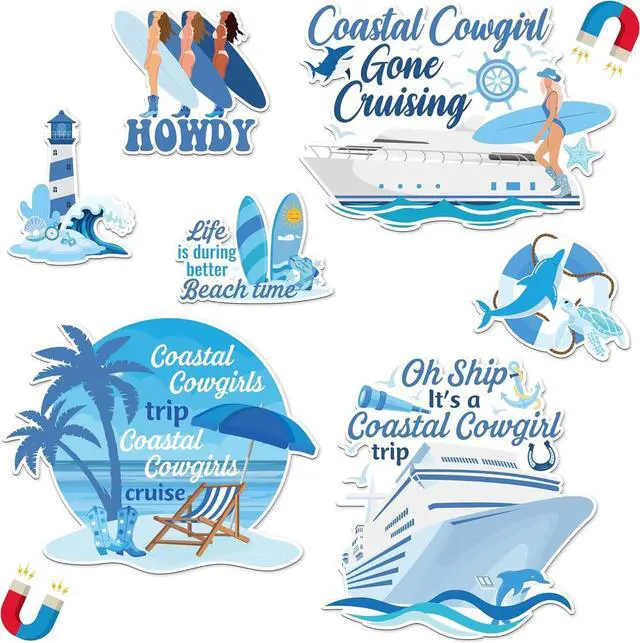 Main image of JAPBOR Cruise Door Decorations Magnetic - 7PCS Oh Ship Its A Coastal Cowgirl Trip Magnet, Blue Cowgirls Car Fridge Magnetic Sticker, Howdy Girls Refrigerator Magnet Decal for Rodeo Home Kitchen Decor