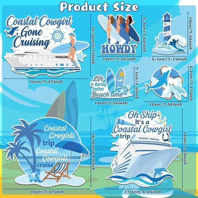 Alt view image 2 of 7 - JAPBOR Cruise Door Decorations Magnetic - 7PCS Oh Ship Its A Coastal Cowgirl Trip Magnet, Blue Cowgirls Car Fridge Magnetic Sticker, Howdy Girls Refrigerator Magnet Decal for Rodeo Home Kitchen Decor