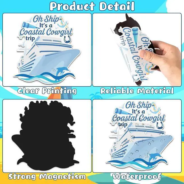 Alt view image 3 of 7 - JAPBOR Cruise Door Decorations Magnetic - 7PCS Oh Ship Its A Coastal Cowgirl Trip Magnet, Blue Cowgirls Car Fridge Magnetic Sticker, Howdy Girls Refrigerator Magnet Decal for Rodeo Home Kitchen Decor