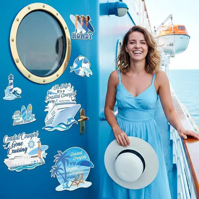 Alt view image 5 of 7 - JAPBOR Cruise Door Decorations Magnetic - 7PCS Oh Ship Its A Coastal Cowgirl Trip Magnet, Blue Cowgirls Car Fridge Magnetic Sticker, Howdy Girls Refrigerator Magnet Decal for Rodeo Home Kitchen Decor