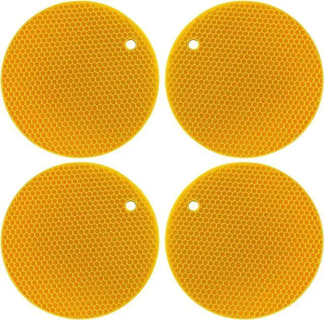 Main image of 7Inch Round Silicone Trivets (4Pack Bright Yellow) | BPAFree foodgrade silicone, nonslip & heatresistant; multiuse: trivet, pot holder, coaster; flexible with hanging hole