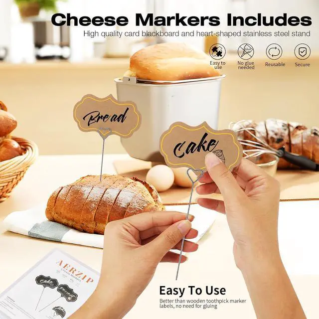 Alt view image 3 of 7 - Cheese Markers for Charcuterie Board Appetizer Signs for Party Toothpick Flags Buffet Labels Food Tags Blank with Heart-Shaped Steel Picks for Birthday Wedding Decor (Brown 40PCS)
