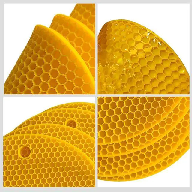 Alt view image 5 of 7 - 7Inch Round Silicone Trivets (4Pack Bright Yellow) | BPAFree foodgrade silicone, nonslip & heatresistant; multiuse: trivet, pot holder, coaster; flexible with hanging hole