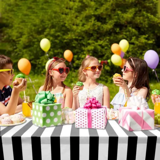 Alt view image 6 of 7 - peony man 2 Pieces Black and White Striped Tablecloth Plastic Stripe Table Cover Waterproof Rectangle Tablecloth for Holiday Party Picnic Decoration