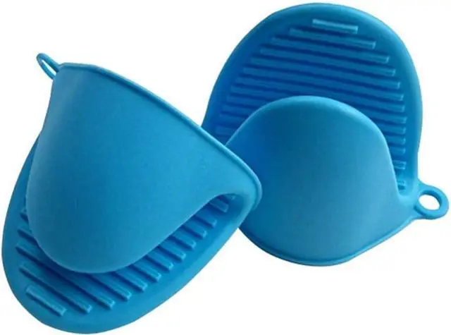 Main image of Silicone Mini Oven Gloves Potholder, Heat Resistant Pinch Oven Mitts Pot Holder for Kitchen Cooking & Baking, Blue (2 Pack)