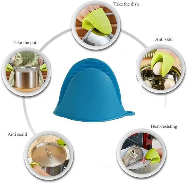 Alt view image 5 of 6 - Silicone Mini Oven Gloves Potholder, Heat Resistant Pinch Oven Mitts Pot Holder for Kitchen Cooking & Baking, Blue (2 Pack)