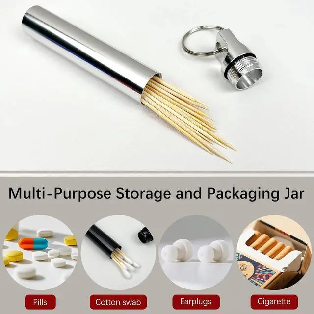 Alt view image 5 of 7 - 4PCS Metal Portable Toothpick Holder Box Waterproof Pocket Container with Keychain for Travel, Camping, and Outdoor Use