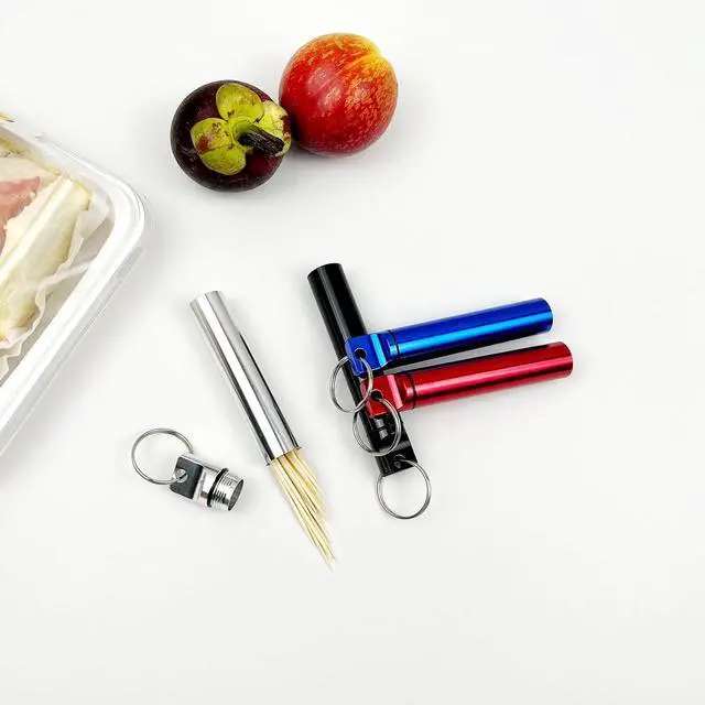 Alt view image 7 of 7 - 4PCS Metal Portable Toothpick Holder Box Waterproof Pocket Container with Keychain for Travel, Camping, and Outdoor Use