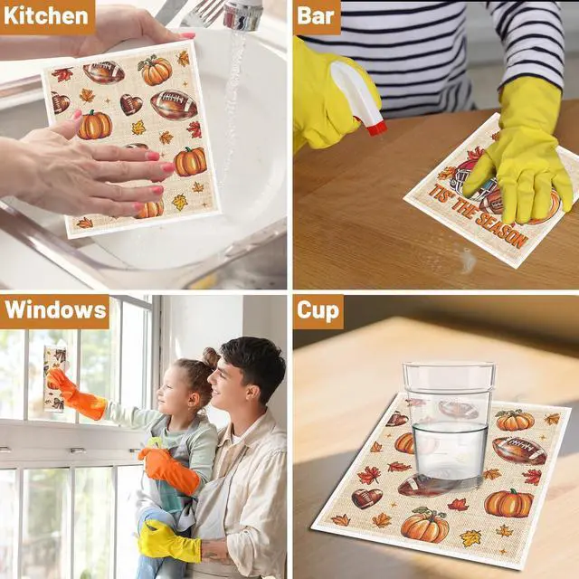 Alt view image 6 of 6 - Fall Swedish Dishcloths for Kitchen, 6PCS Thanksgiving Football Swedish Dish Cloths Gift Set, Reusable Washable Absorbent Decorative Pumpkins Maple Dish Towel for Home Cleaning