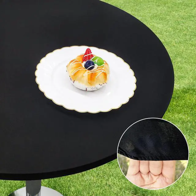Alt view image 3 of 7 - Small Round Fitted Table Cover Elastic Tablecloth, Black 24 in | Cocktail Table Topper Cap, Stretch Spandex Patio Table Covers Washable for Bar, Pub, Bistro, Indoor, Outdoor, Party, Camping