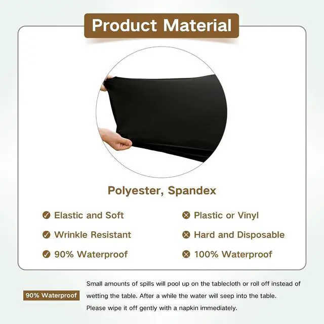 Alt view image 5 of 7 - Small Round Fitted Table Cover Elastic Tablecloth, Black 24 in | Cocktail Table Topper Cap, Stretch Spandex Patio Table Covers Washable for Bar, Pub, Bistro, Indoor, Outdoor, Party, Camping