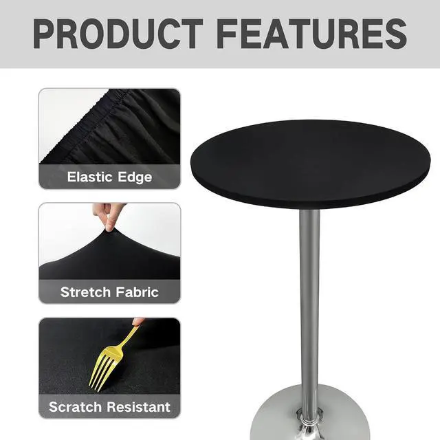 Alt view image 4 of 7 - Small Round Fitted Table Cover Elastic Tablecloth, Black 24 in | Cocktail Table Topper Cap, Stretch Spandex Patio Table Covers Washable for Bar, Pub, Bistro, Indoor, Outdoor, Party, Camping
