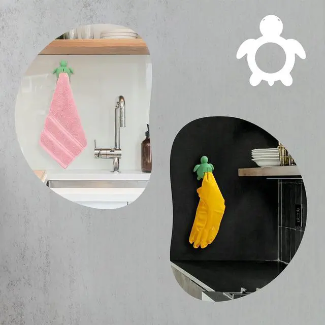 Alt view image 6 of 7 - Sea Turtle Self Adhesive Silicone Towel Hook for Bathroom Kitchen Shower, Animal Wall Mount Holder for Tea Towels Washcloths Dishcloths Loofah, No Drilling Decorative Towel Hanger YGA