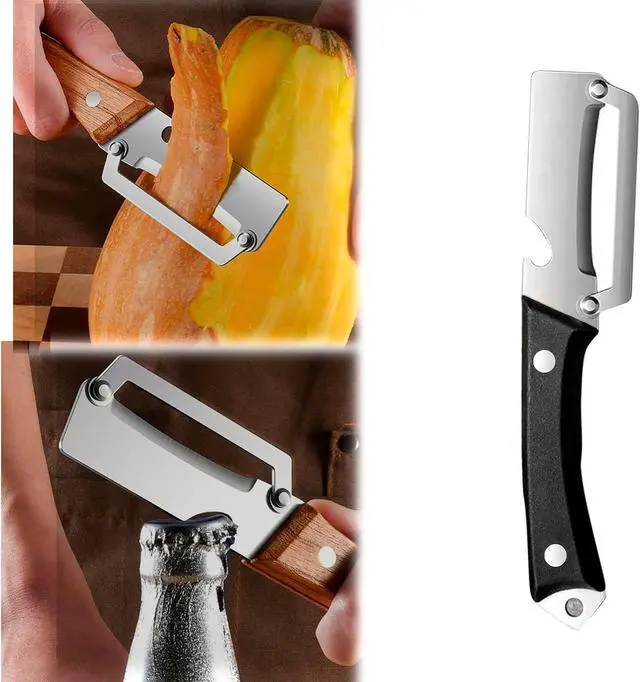 Main image of 2-in-1 Vegetable Peeler with Bottle Opener, Multi-Functional Vegetable Peeler with Sharp Stainless Steel Blades, Suitable for Pumpkin, Papaya, Zucchini, Potato (1, Black Plastic)