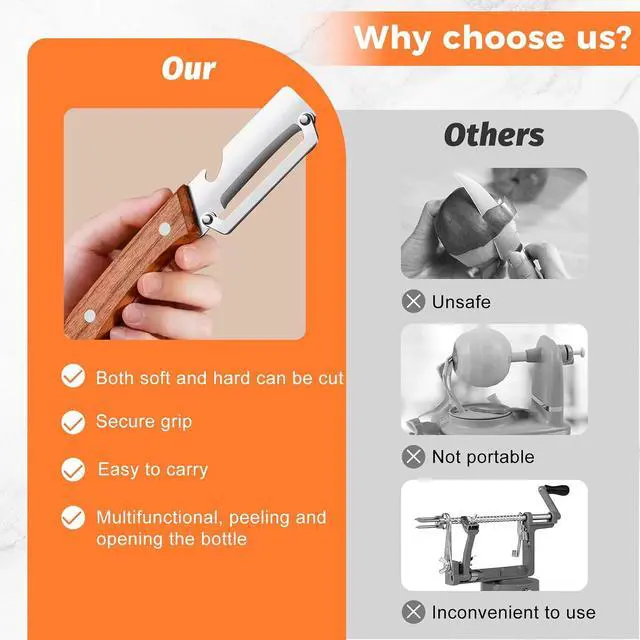 Alt view image 5 of 7 - 2-in-1 Vegetable Peeler with Bottle Opener, Multi-Functional Vegetable Peeler with Sharp Stainless Steel Blades, Suitable for Pumpkin, Papaya, Zucchini, Potato (1, Black Plastic)