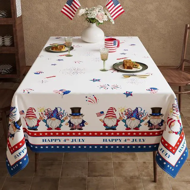 Alt view image 3 of 6 - Esmorah 4th of July Tablecloth 60x84 Inch, Red White and Blue Independence Day Star Rectangular Table Cloth, American Memorial Day Patriotic Rectangle Washable Table Covers for Party Decorations