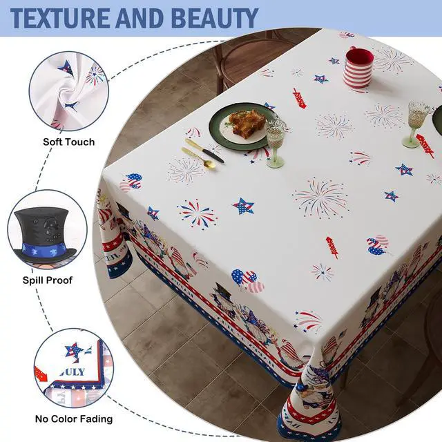 Alt view image 5 of 6 - Esmorah 4th of July Tablecloth 60x84 Inch, Red White and Blue Independence Day Star Rectangular Table Cloth, American Memorial Day Patriotic Rectangle Washable Table Covers for Party Decorations