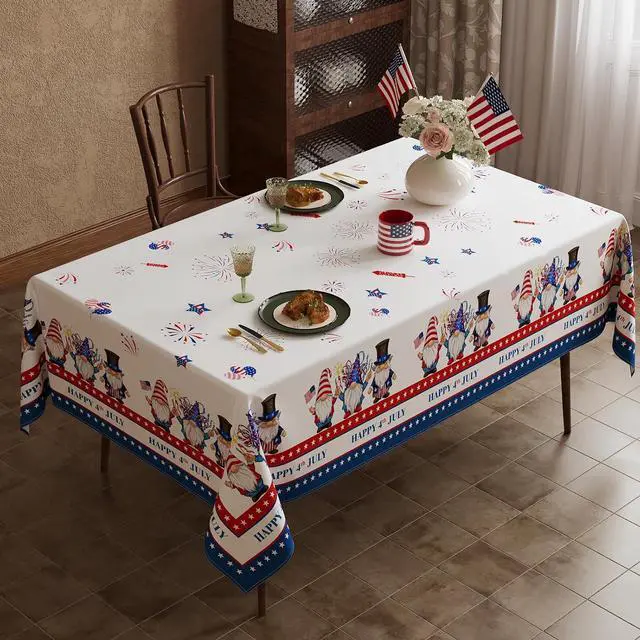 Alt view image 2 of 6 - Esmorah 4th of July Tablecloth 60x84 Inch, Red White and Blue Independence Day Star Rectangular Table Cloth, American Memorial Day Patriotic Rectangle Washable Table Covers for Party Decorations