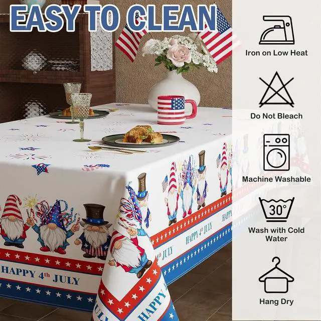 Alt view image 4 of 6 - Esmorah 4th of July Tablecloth 60x84 Inch, Red White and Blue Independence Day Star Rectangular Table Cloth, American Memorial Day Patriotic Rectangle Washable Table Covers for Party Decorations