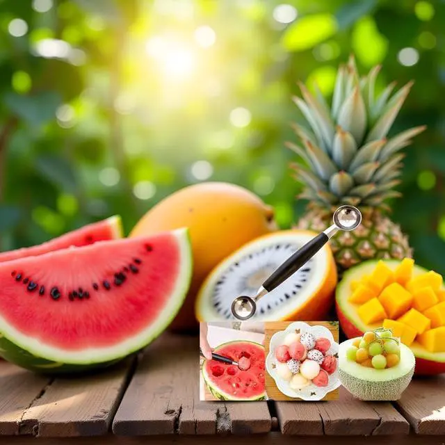 Alt view image 4 of 7 - 2-in-1 Stainless Steel Melon Baller - Double-Sided Fruit Scoop with Ergonomic Non-Slip Handle for Watermelon, Cantaloupe and Professional Kitchen Use