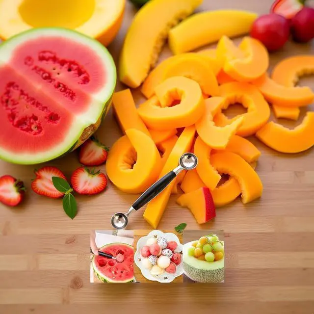 Alt view image 5 of 7 - 2-in-1 Stainless Steel Melon Baller - Double-Sided Fruit Scoop with Ergonomic Non-Slip Handle for Watermelon, Cantaloupe and Professional Kitchen Use