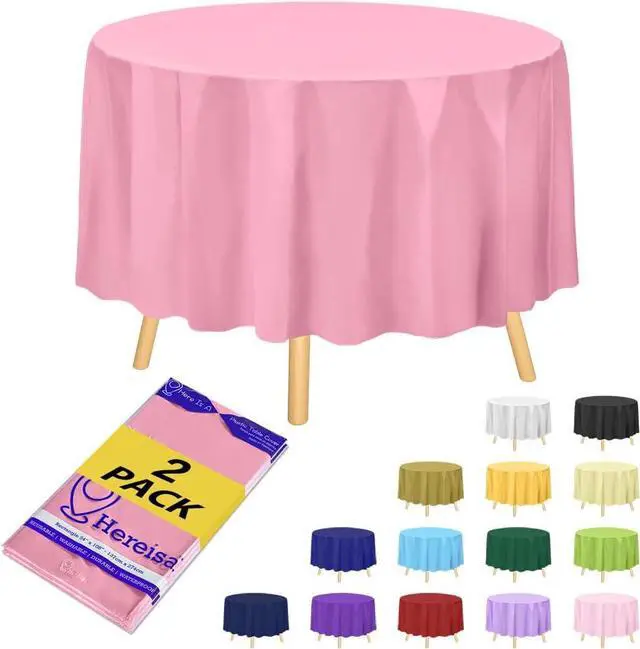 Main image of Premium Pink Plastic Table Cloth Disposable (2 Pack) Round Tablecloth (84in) Party Table Cloths Disposable, Perfect Table Cloth Round Cover for Any Table Up to 6 Feet
