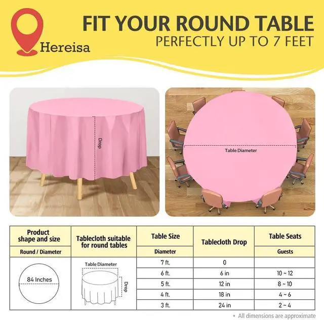 Alt view image 3 of 7 - Premium Pink Plastic Table Cloth Disposable (2 Pack) Round Tablecloth (84in) Party Table Cloths Disposable, Perfect Table Cloth Round Cover for Any Table Up to 6 Feet