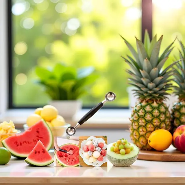 Alt view image 7 of 7 - 2-in-1 Stainless Steel Melon Baller - Double-Sided Fruit Scoop with Ergonomic Non-Slip Handle for Watermelon, Cantaloupe and Professional Kitchen Use