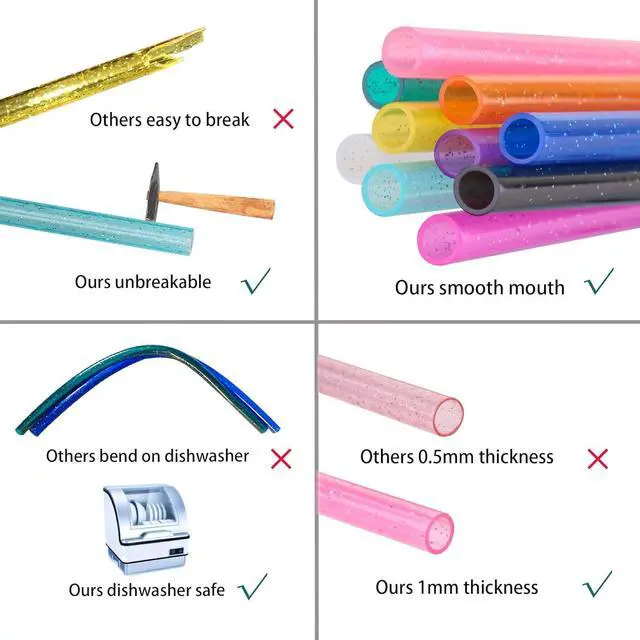 Alt view image 3 of 7 - Dakoufish Replacement Glitter Straws for Stanley|Owala|Simple Modern 40oz 30oz Tumbler,10 Pack 12 Inch Reusable Straws With Cleaning Brush For Stanley Hydro Jug Cup,Dishwasher Safe (Mix 10color)