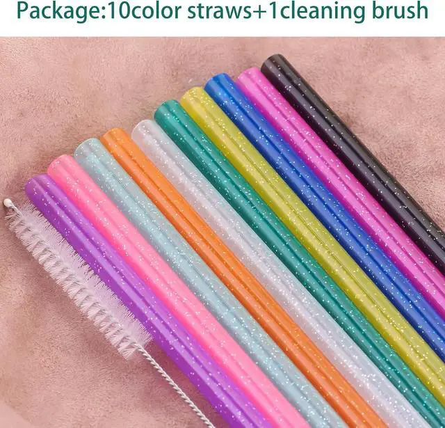 Alt view image 6 of 7 - Dakoufish Replacement Glitter Straws for Stanley|Owala|Simple Modern 40oz 30oz Tumbler,10 Pack 12 Inch Reusable Straws With Cleaning Brush For Stanley Hydro Jug Cup,Dishwasher Safe (Mix 10color)