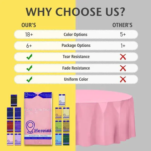Alt view image 5 of 7 - Premium Pink Plastic Table Cloth Disposable (2 Pack) Round Tablecloth (84in) Party Table Cloths Disposable, Perfect Table Cloth Round Cover for Any Table Up to 6 Feet