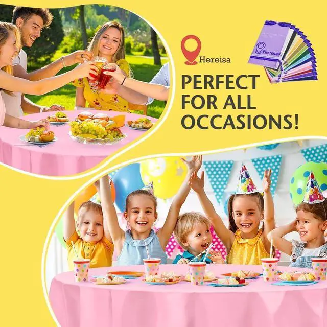 Alt view image 7 of 7 - Premium Pink Plastic Table Cloth Disposable (2 Pack) Round Tablecloth (84in) Party Table Cloths Disposable, Perfect Table Cloth Round Cover for Any Table Up to 6 Feet