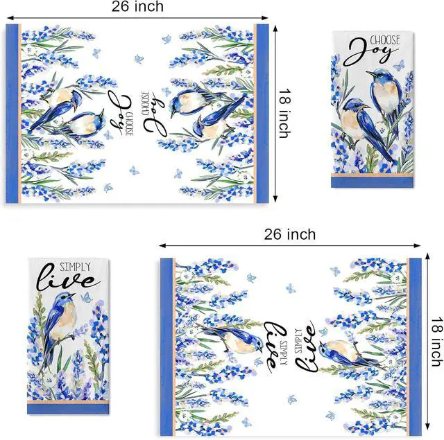 Alt view image 2 of 7 - Seliem Spring Summer Bluebird Kitchen Dish Towels Set of 2 | Lavender Floral Flower Simply Live Hand Towels Drying Baking Cooking Cloth, Choose Joy Seasonal Home Kitchen Decor 18x26 Inch