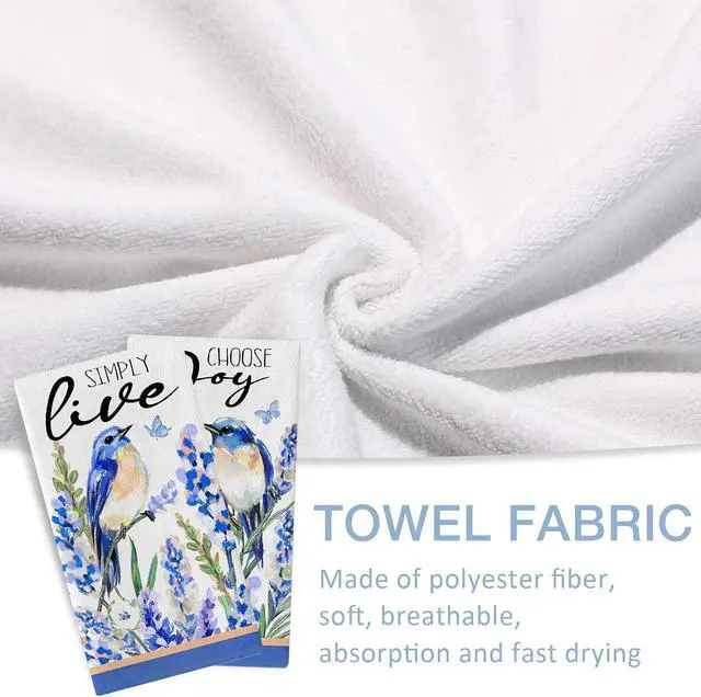 Alt view image 4 of 7 - Seliem Spring Summer Bluebird Kitchen Dish Towels Set of 2 | Lavender Floral Flower Simply Live Hand Towels Drying Baking Cooking Cloth, Choose Joy Seasonal Home Kitchen Decor 18x26 Inch