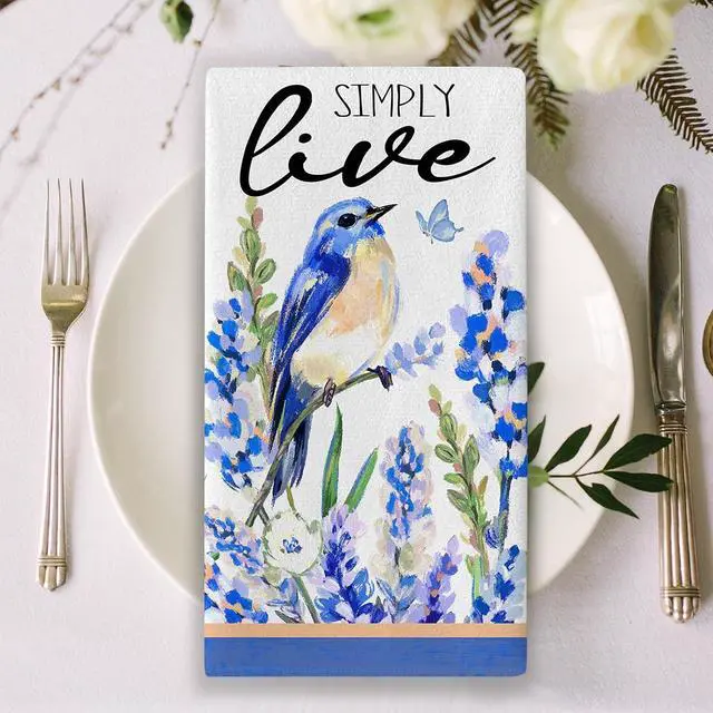 Alt view image 5 of 7 - Seliem Spring Summer Bluebird Kitchen Dish Towels Set of 2 | Lavender Floral Flower Simply Live Hand Towels Drying Baking Cooking Cloth, Choose Joy Seasonal Home Kitchen Decor 18x26 Inch