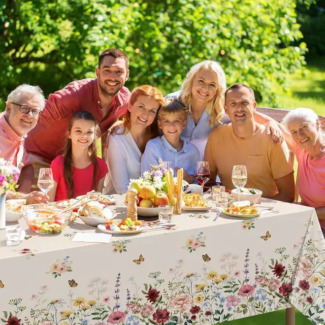 Alt view image 7 of 7 - 3 Pcs Spring Floral Tablecloth, Butterfly Wildflower Plastic Disposable Tablecloth Rectangle Table Covers for Easter, Birthday, Wedding, Mothers Day Tea Party Supplies and Decorations,54 x 108 Inch