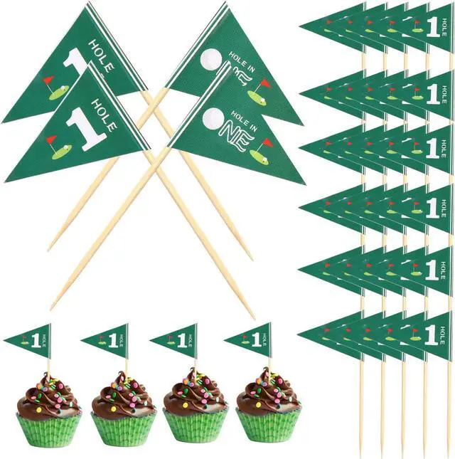 Main image of 50pcs Golf Toothpick Flags, Mini Themed Cocktail Picks | Cupcake Toppers, Food Stick Flags for Baby 1st Birthday Party Celebration Bar Decorations (Style A)