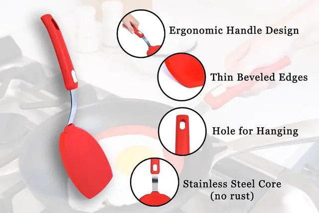 Alt view image 2 of 6 - Wide Silicone Pancake Spatula Large Heat-Resistant Turner for Cooking | Nonstick Safe | Stainless-Steel Reinforced Core & Easy-Grip Handle