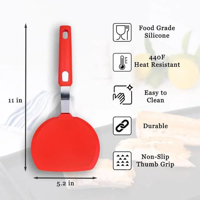 Alt view image 3 of 6 - Wide Silicone Pancake Spatula Large Heat-Resistant Turner for Cooking | Nonstick Safe | Stainless-Steel Reinforced Core & Easy-Grip Handle