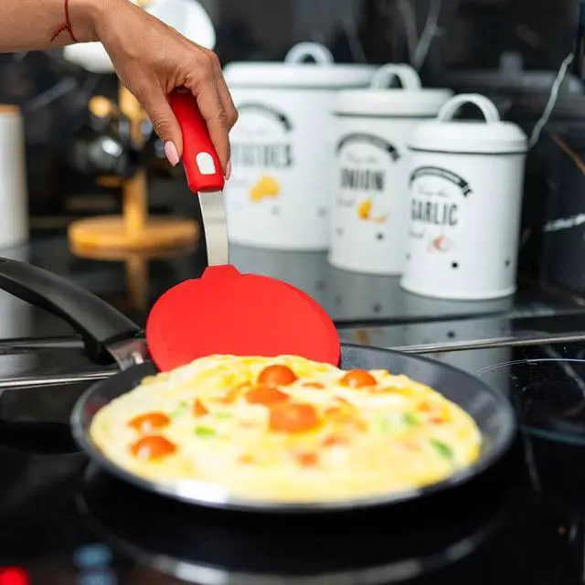 Alt view image 5 of 6 - Wide Silicone Pancake Spatula Large Heat-Resistant Turner for Cooking | Nonstick Safe | Stainless-Steel Reinforced Core & Easy-Grip Handle