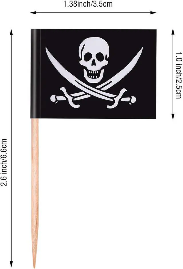 Alt view image 3 of 6 - Blulu 100 Pcs Pirate Cocktail Toothpicks Flag Toppers for Food Party, 100 | Halloween Flags Cake Toppers for Appetizer, Cocktail, Cupcake Decoration for Birthday Party Decoration, Skull Design