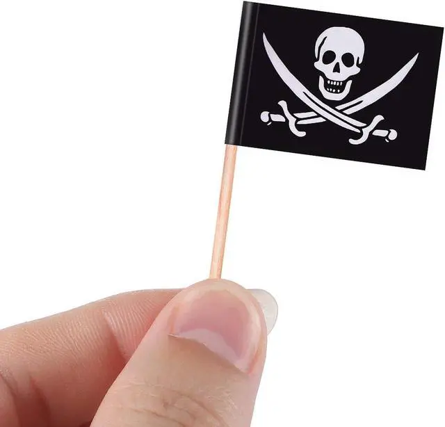 Alt view image 5 of 6 - Blulu 100 Pcs Pirate Cocktail Toothpicks Flag Toppers for Food Party, 100 | Halloween Flags Cake Toppers for Appetizer, Cocktail, Cupcake Decoration for Birthday Party Decoration, Skull Design