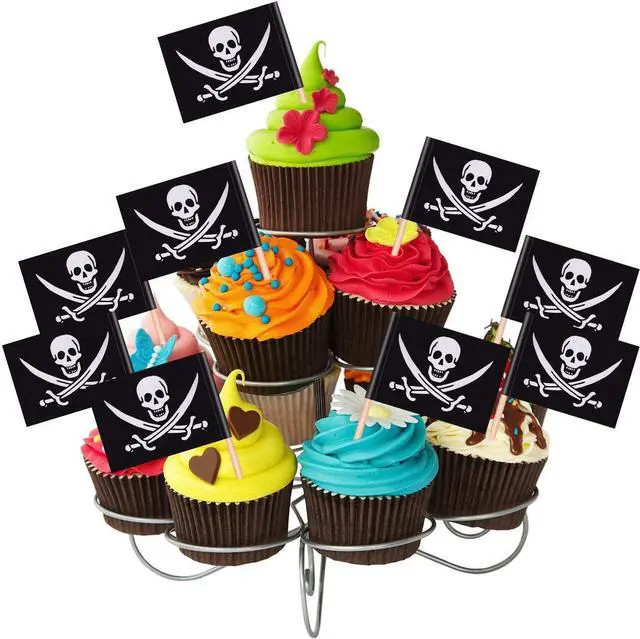 Alt view image 2 of 6 - Blulu 100 Pcs Pirate Cocktail Toothpicks Flag Toppers for Food Party, 100 | Halloween Flags Cake Toppers for Appetizer, Cocktail, Cupcake Decoration for Birthday Party Decoration, Skull Design