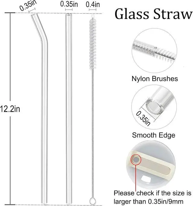 Alt view image 2 of 6 - 12" Glass Straw for Stanley 40 oz Cup Tumbler, Replacement Stanley Straw, 6 Pack Clear Glass Straw with Cleaning Brush, Reusable Stanley Cup Accesspries