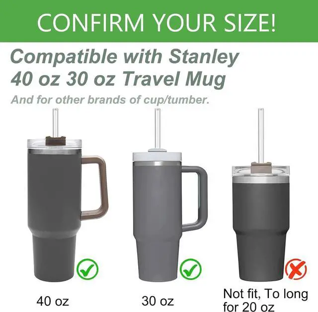 Alt view image 3 of 6 - 12" Glass Straw for Stanley 40 oz Cup Tumbler, Replacement Stanley Straw, 6 Pack Clear Glass Straw with Cleaning Brush, Reusable Stanley Cup Accesspries