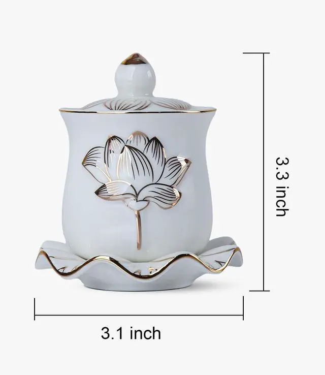 Alt view image 2 of 6 - Houlu Ceramic Altar Cup, Holy Water Offering Cup - White